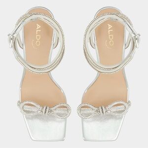 ALDO Barrona Silver Bow Rhinestone Heels